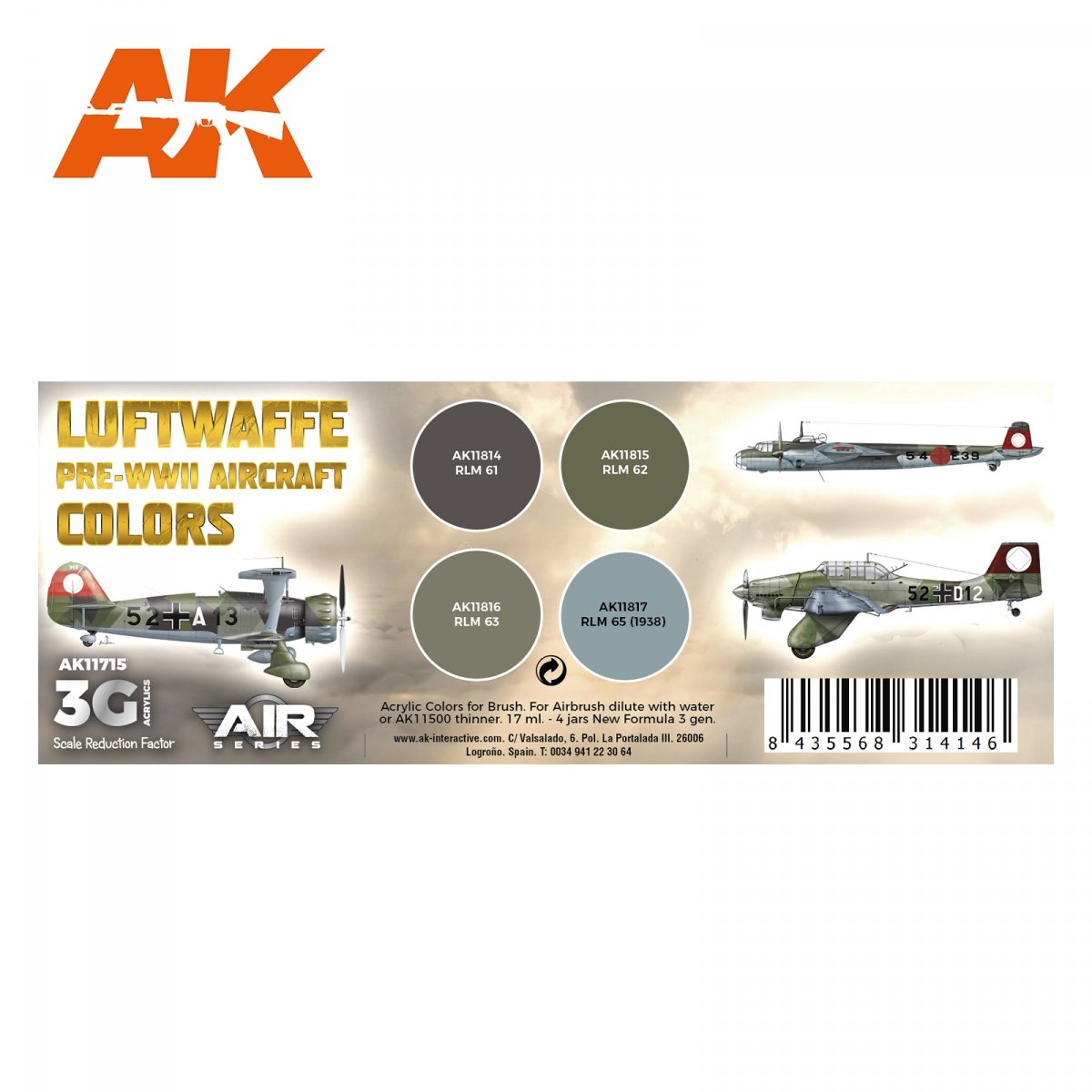 AK Interactive AK11715 LUFTWAFFE PRE-WWII AIRCRAFT COLORS 4x17 ml – Bild 2