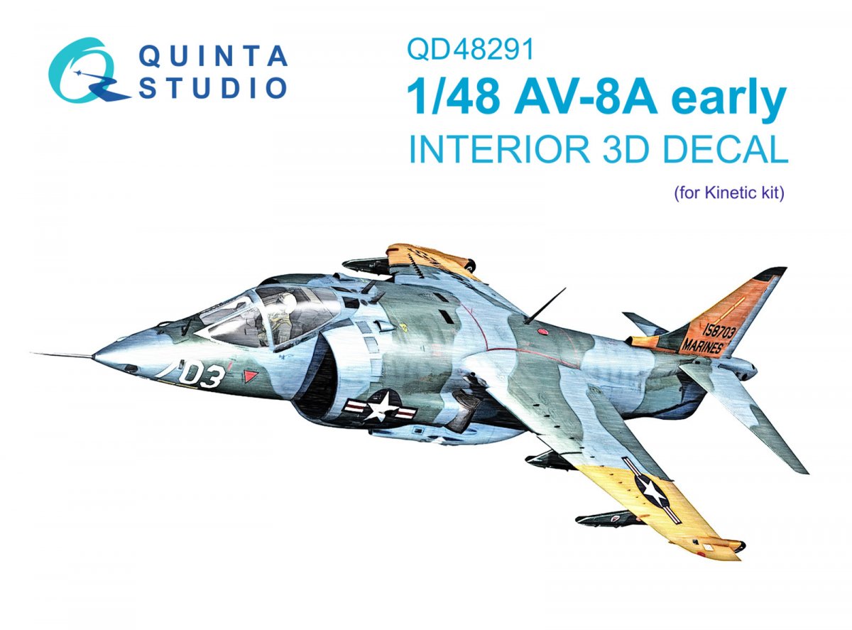 Quinta Studio QD48291 AV-8A Early 3D-Printed &amp;amp; colored Interior on decal paper (Kinetic) 1/48