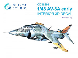 Quinta Studio QD48291 AV-8A Early 3D-Printed &amp;amp; colored Interior on decal paper (Kinetic) 1/48