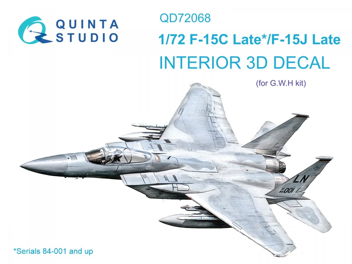 Quinta Studio QD72068 F-15C Late/F-15J Late 3D-Printed &amp; colored Interior on decal paper (GWH) 1/72