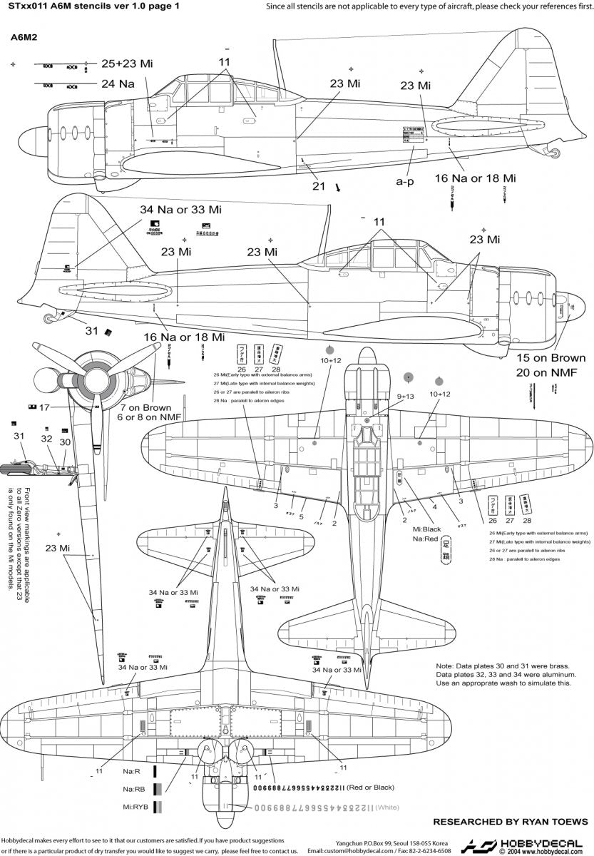 HobbyDecal ST48011V2 A6M Zero Stencils ver 2 1/48 – Bild 2