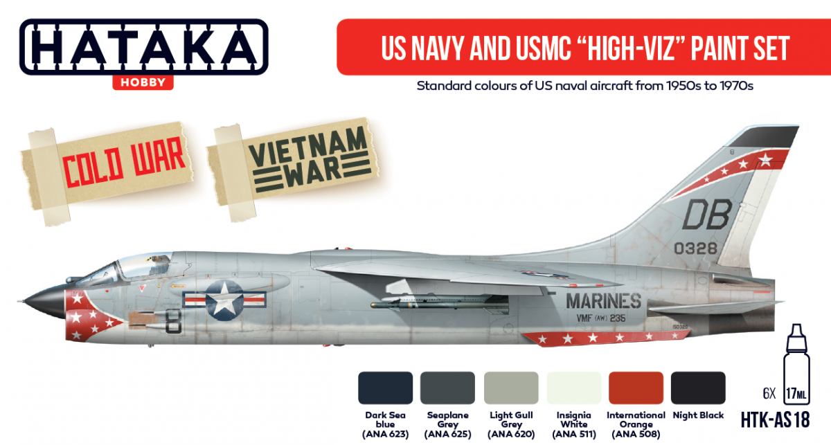 Hataka HTK-AS18 US Navy and USMC &amp;quot;high-viz&amp;quot; Paint Set (6x17ml)