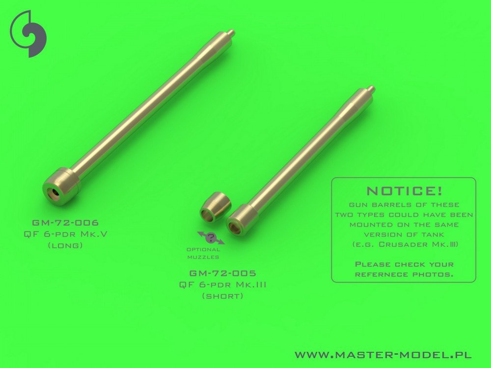 Master GM-72-006 British QF 6-pdr (57mm) - version Mk.VL/50 (long) + Besa MG tips - for Crusader Mk.III, Churchill Mk.III/IV, Valentine Mk.VIII/IX 1/72 – Bild 2