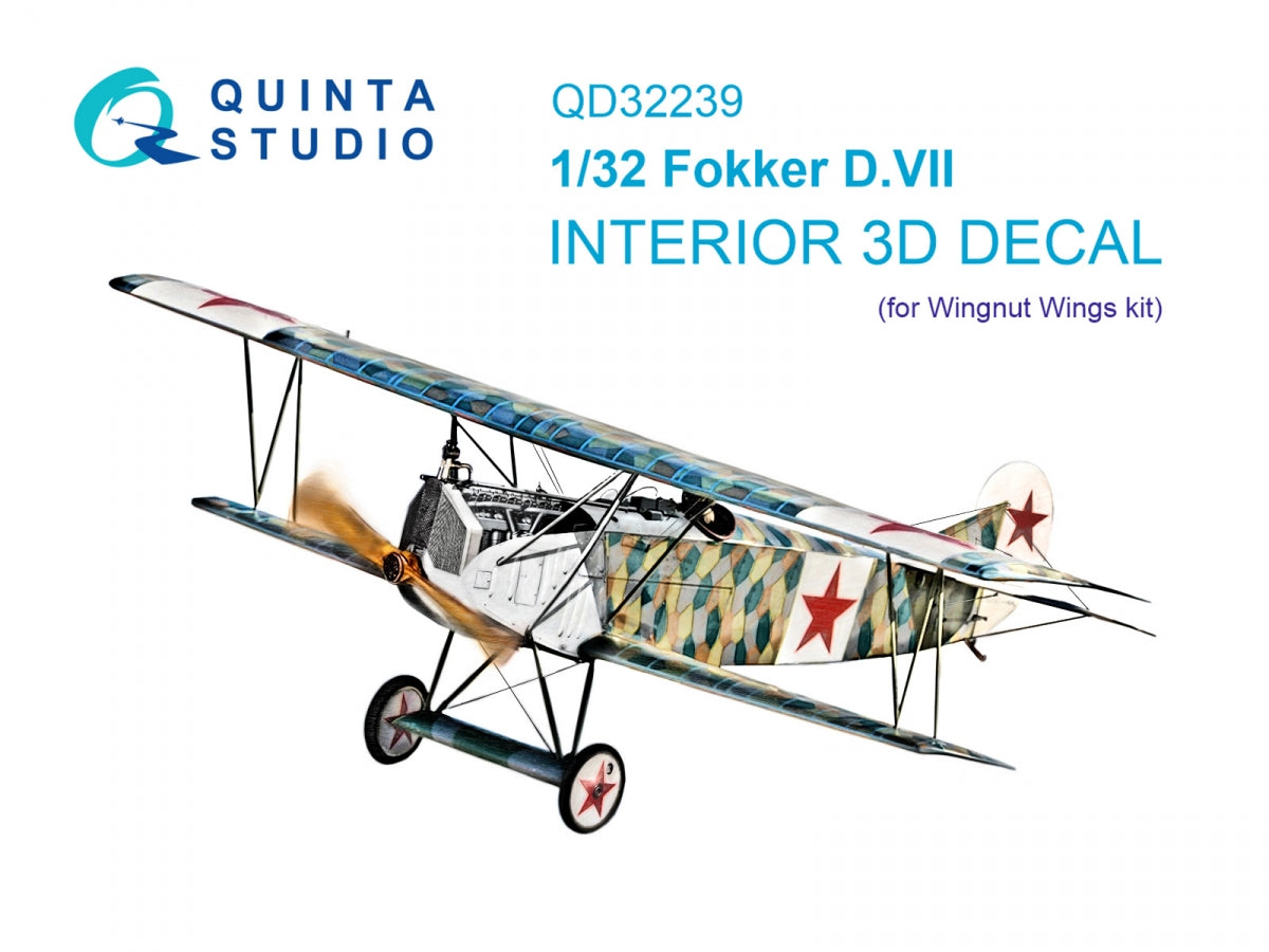 Quinta Studio QD32239 Fokker D.VII 3D-Printed &amp;amp; colored Interior on decal paper (Wingnut Wings) 1/32