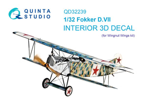 Quinta Studio QD32239 Fokker D.VII 3D-Printed &amp;amp; colored Interior on decal paper (Wingnut Wings) 1/32