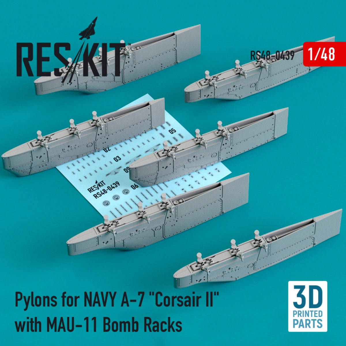 RESKIT RS48-0439 PYLONS FOR NAVY A-7 "CORSAIR II" WITH MAU-11 BOMB RACKS (3D PRINTED) 1/48