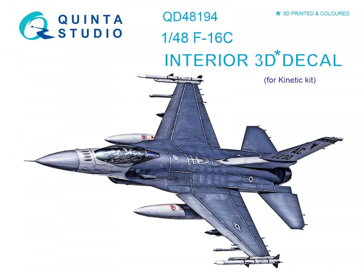 Quinta Studio QD48194 F-16С 3D-Printed &amp; colored Interior on decal paper (for Kinetic kit) 1/48