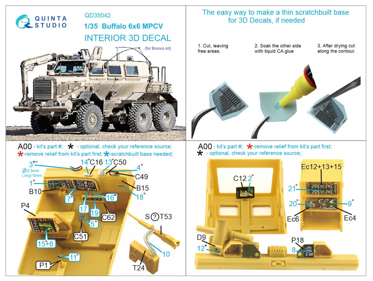 Quinta Studio QD35042 Buffalo 6x6 MPCV 3D-Printed &amp;amp; colored Interior on decal paper (Bronco) 1/35 – obrázek 2