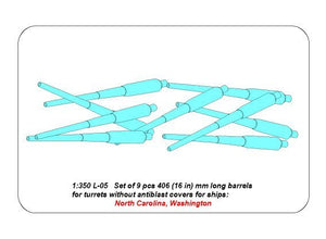 Aber 350L-05 Set of 9pcs 406mm long barrels for US ships for turrets without antiblast covers: North Carolina, Washington 1/350 – image 6