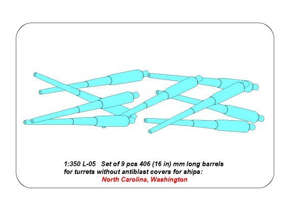 Aber 350L-05 Set of 9pcs 406mm long barrels for US ships for turrets without antiblast covers: North Carolina, Washington 1/350 – image 6