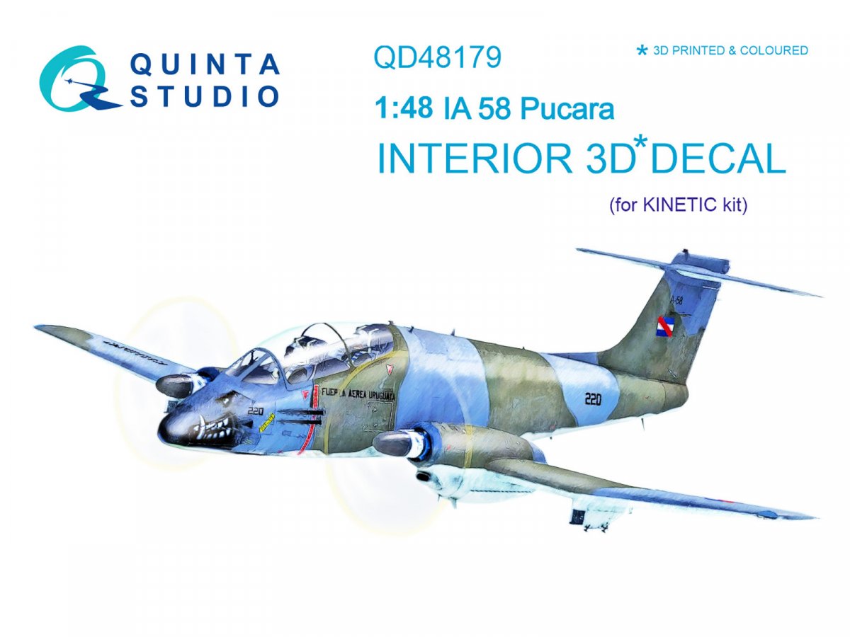 Quinta Studio QD48179 IA 58 Pucara 3D-Printed &amp;amp; colored Interior on decal paper (for Kinetic kit) 1/48