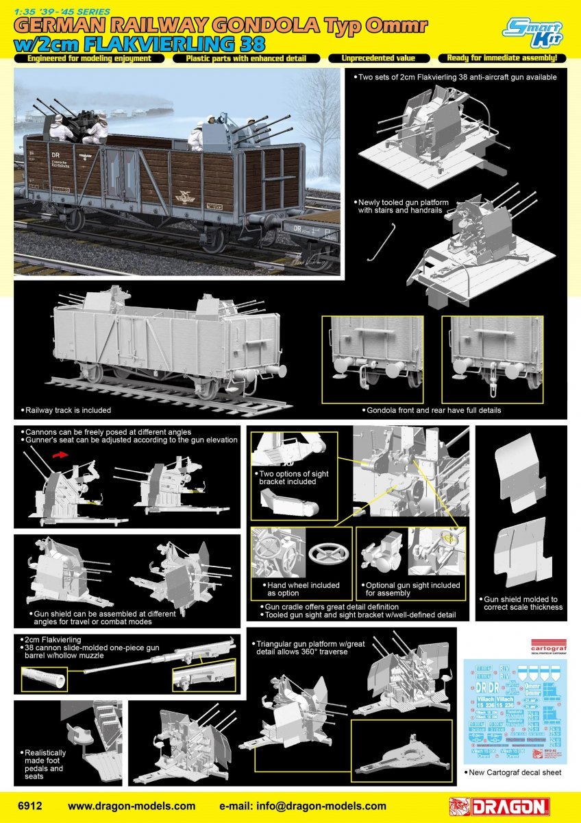 Dragon 6912 GERMAN RAILWAY GONDOLA Type Ommr w/2cm FLAKVIERLING 38 1/35