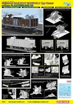 Dragon 6912 GERMAN RAILWAY GONDOLA Type Ommr w/2cm FLAKVIERLING 38 1/35