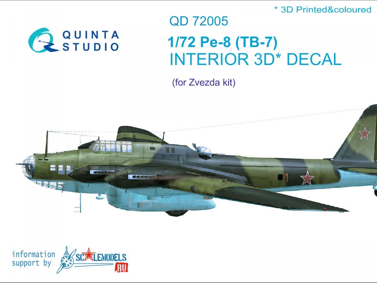 Quinta Studio QD72005 Pe-8/TB-7 3D-Printed &amp;amp; colored Interior on decal paper for Zvezda 1/72