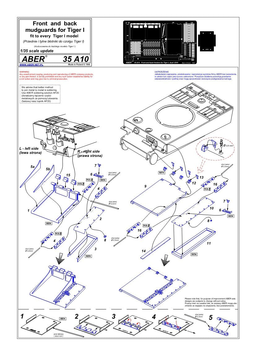 Aber 35A010 Ailes avant et arrière pour Tiger I (1/35) – image 4