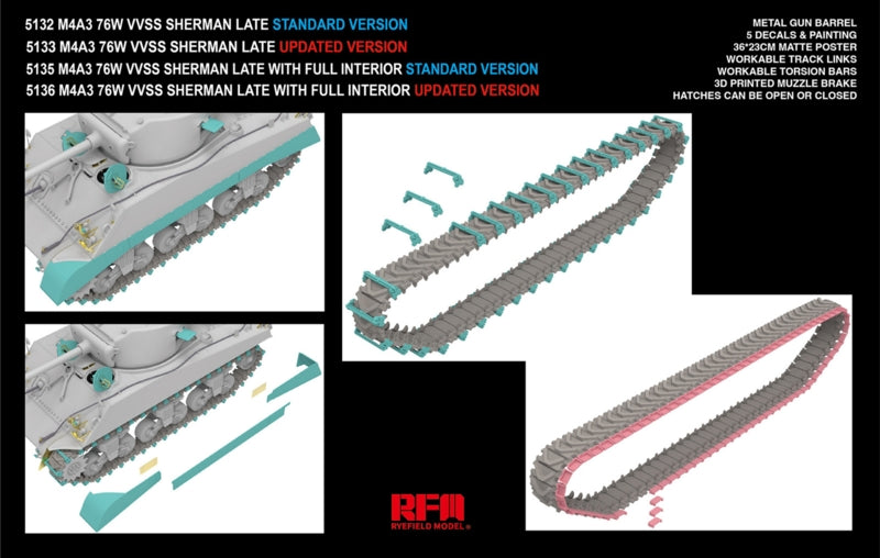 Rye Field Model 5132 M4A3 76W VVSS Sherman Late Standard Version 1/35 – immagine 3