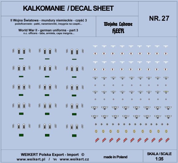 Weikert Decals DEC227 German uniforms - tabs, shoulder boards, cap insignia - HEER - ver.3 - vol.27 1/35