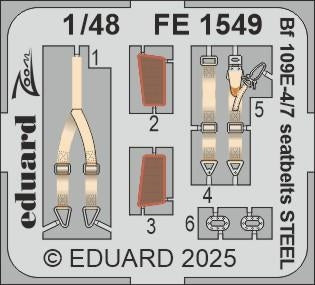 Eduard FE1549 Bf 109E-4/7 seatbelts STEEL TAMIYA 1/48
