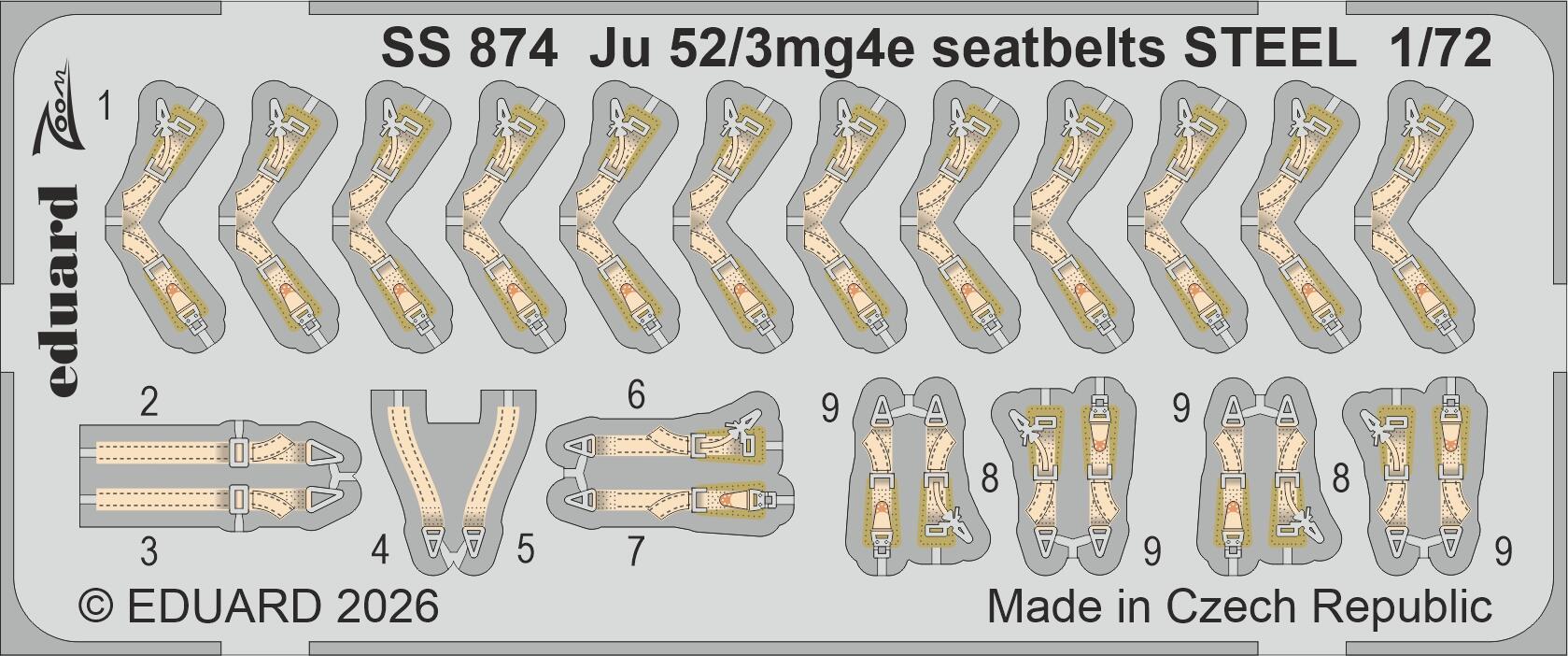 Eduard SS874 Junkers Ju 52/3mg4e - Steel Seatbelts Zoom Set for AIRFIX 1/72