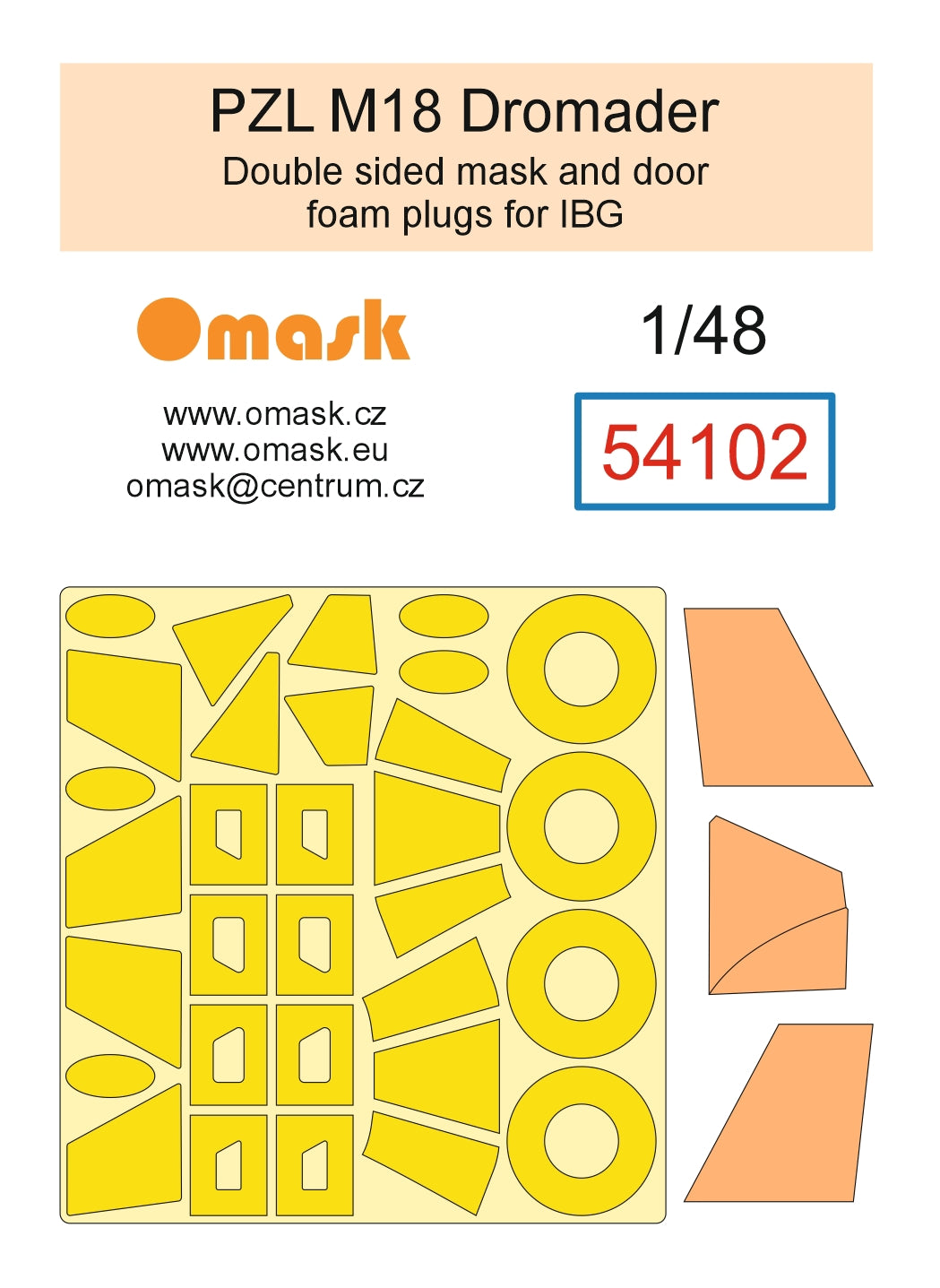 Omask 54102 1/48 PZL M18 Dromader Double Sided Mask and Door Foam Plugs (for IBG) 1/48